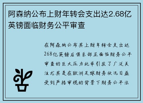 阿森纳公布上财年转会支出达2.68亿英镑面临财务公平审查